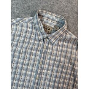 Address Unknown Mens Blue Plaid Embroidered Short Sleeve Button Down Shirt M